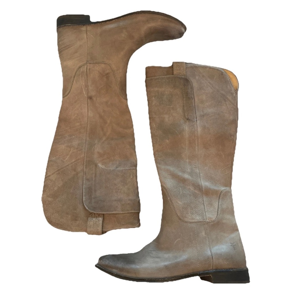 Frye 77534 Paige Tall Riding Gray Distressed Leather Boho Boots Women’s Size 9